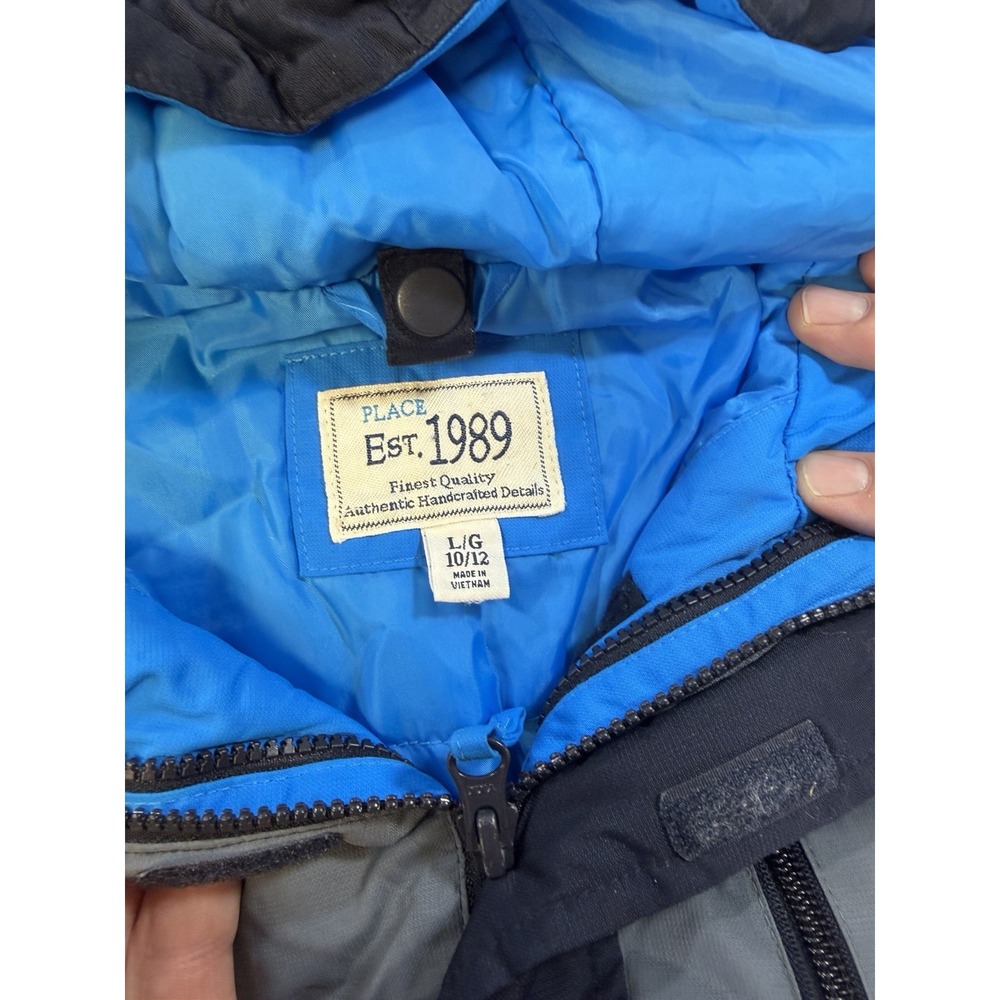 The Children's Place Boys L Puffer Jacket Hooded Insulated Colorblock Blue Zip - Picture 5 of 11